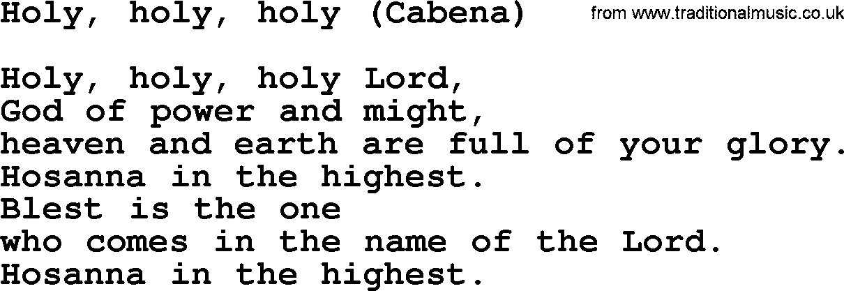 Presbyterian Hymns collection, Hymn: Holy, Holy, Holy (cabena), lyrics and PDF