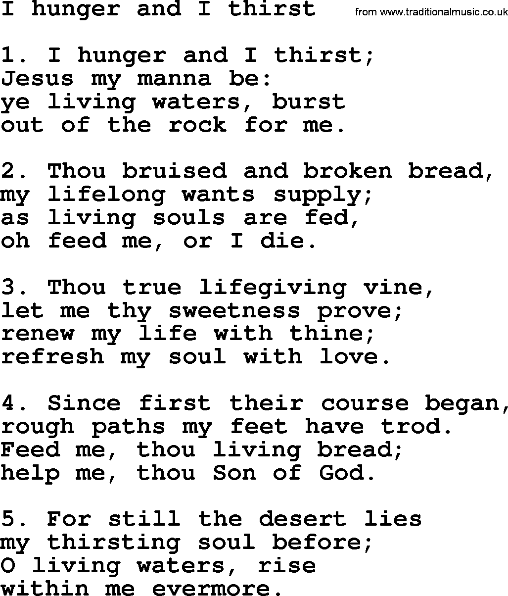 Presbyterian Hymns collection, Hymn: I Hunger And I Thirst, lyrics and PDF