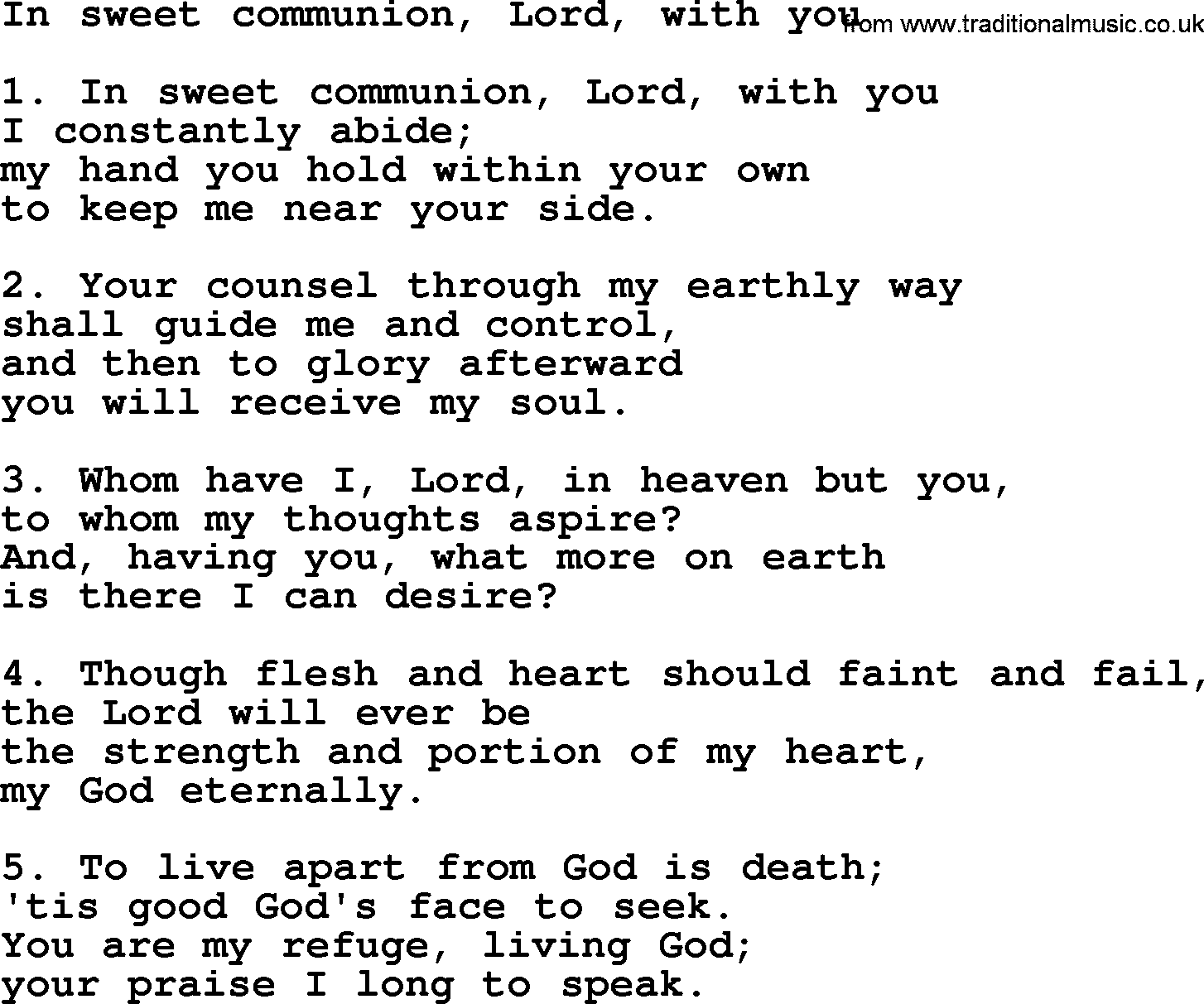 Presbyterian Hymns collection, Hymn: In Sweet Communion, Lord, With You, lyrics and PDF
