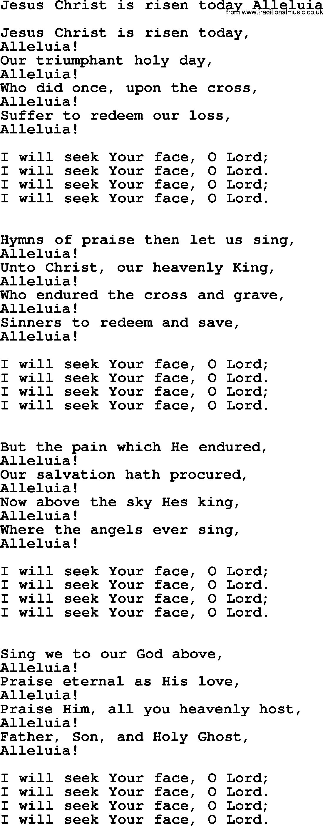 Presbyterian Hymns collection, Hymn: Jesus Christ Is Risen Today Alleluia, lyrics and PDF