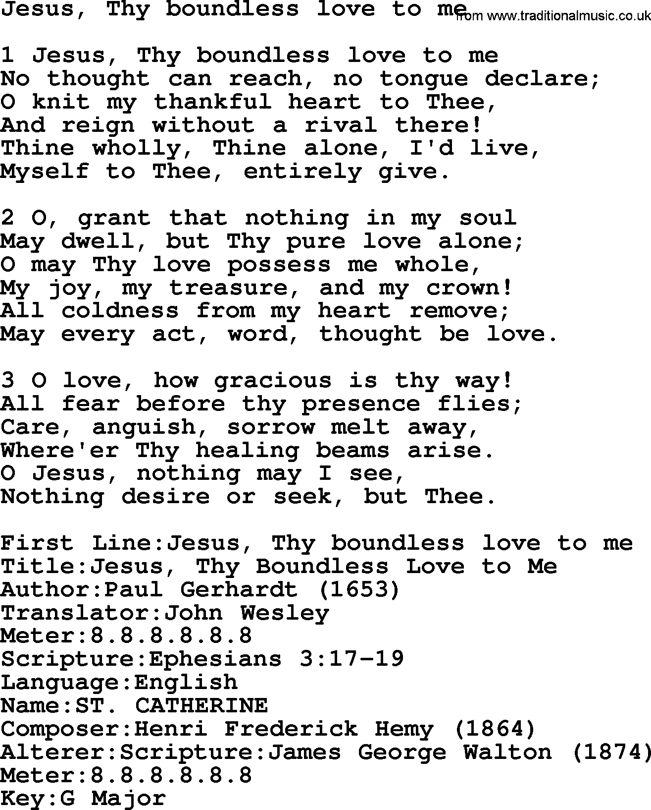 Presbyterian Hymns collection, Hymn: Jesus, Thy Boundless Love To Me, lyrics and PDF