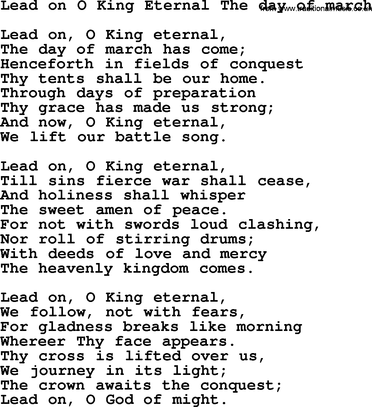 Presbyterian Hymns collection, Hymn: Lead On O King Eternal The Day Of March, lyrics and PDF