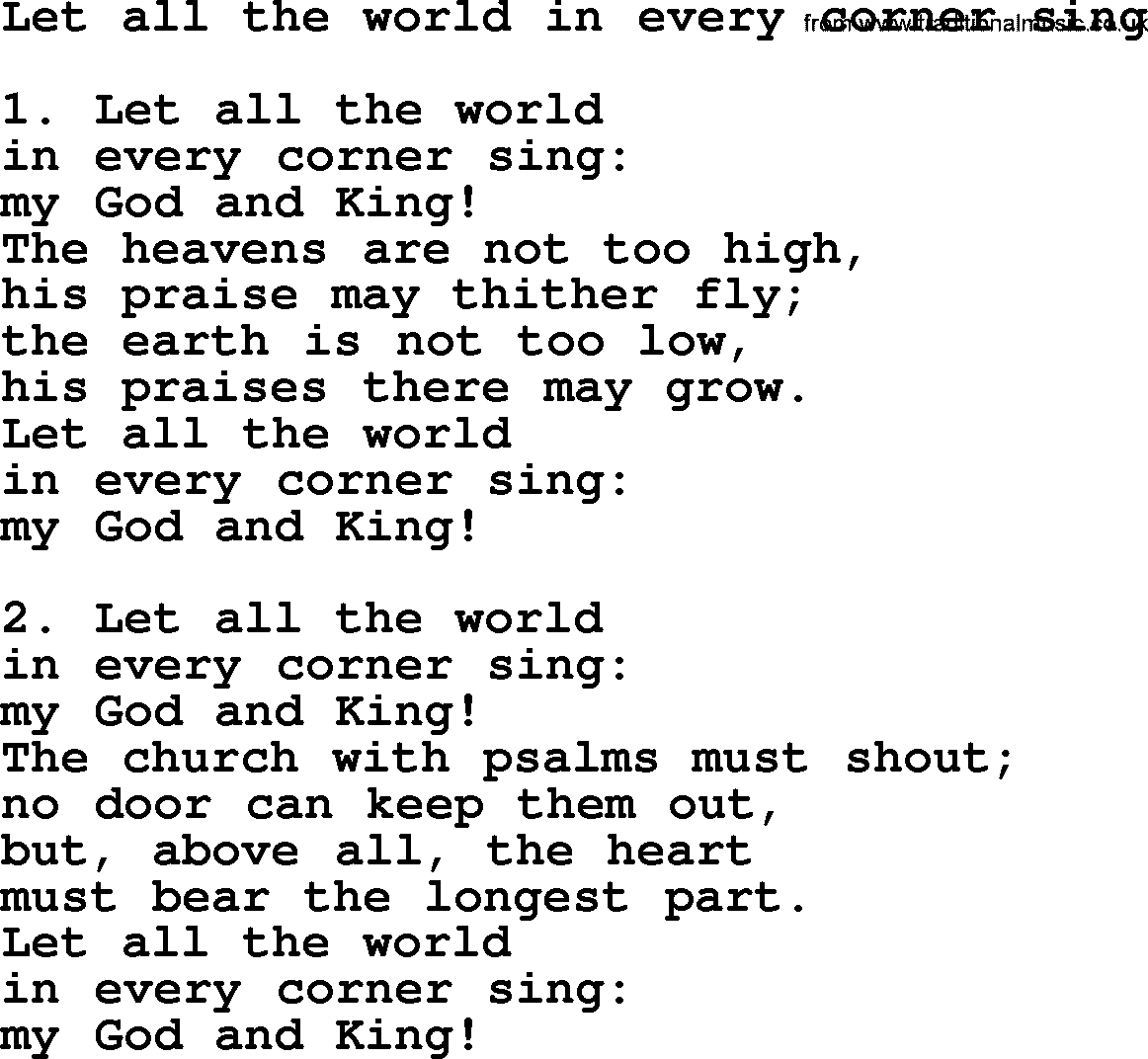 Presbyterian Hymns collection, Hymn: Let All The World In Every Corner Sing, lyrics and PDF