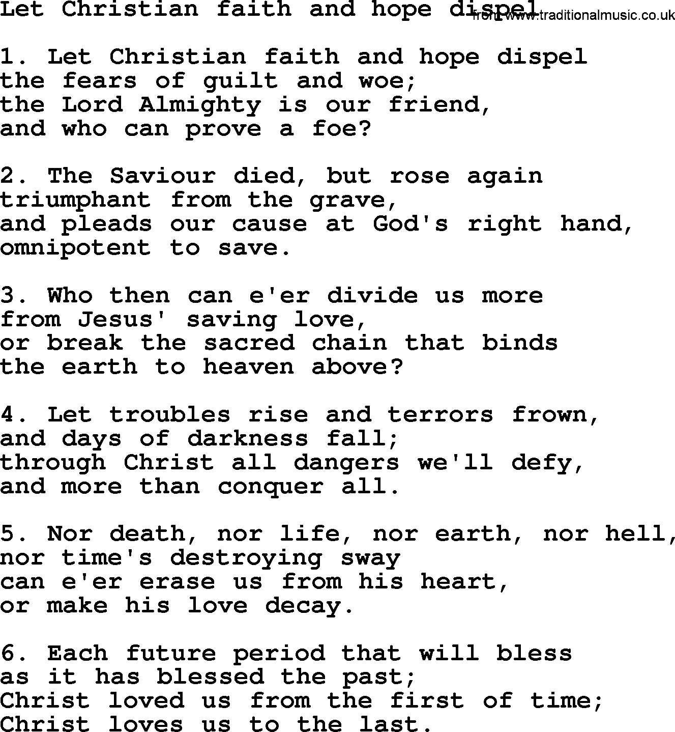 Presbyterian Hymns collection, Hymn: Let Christian Faith And Hope Dispel, lyrics and PDF