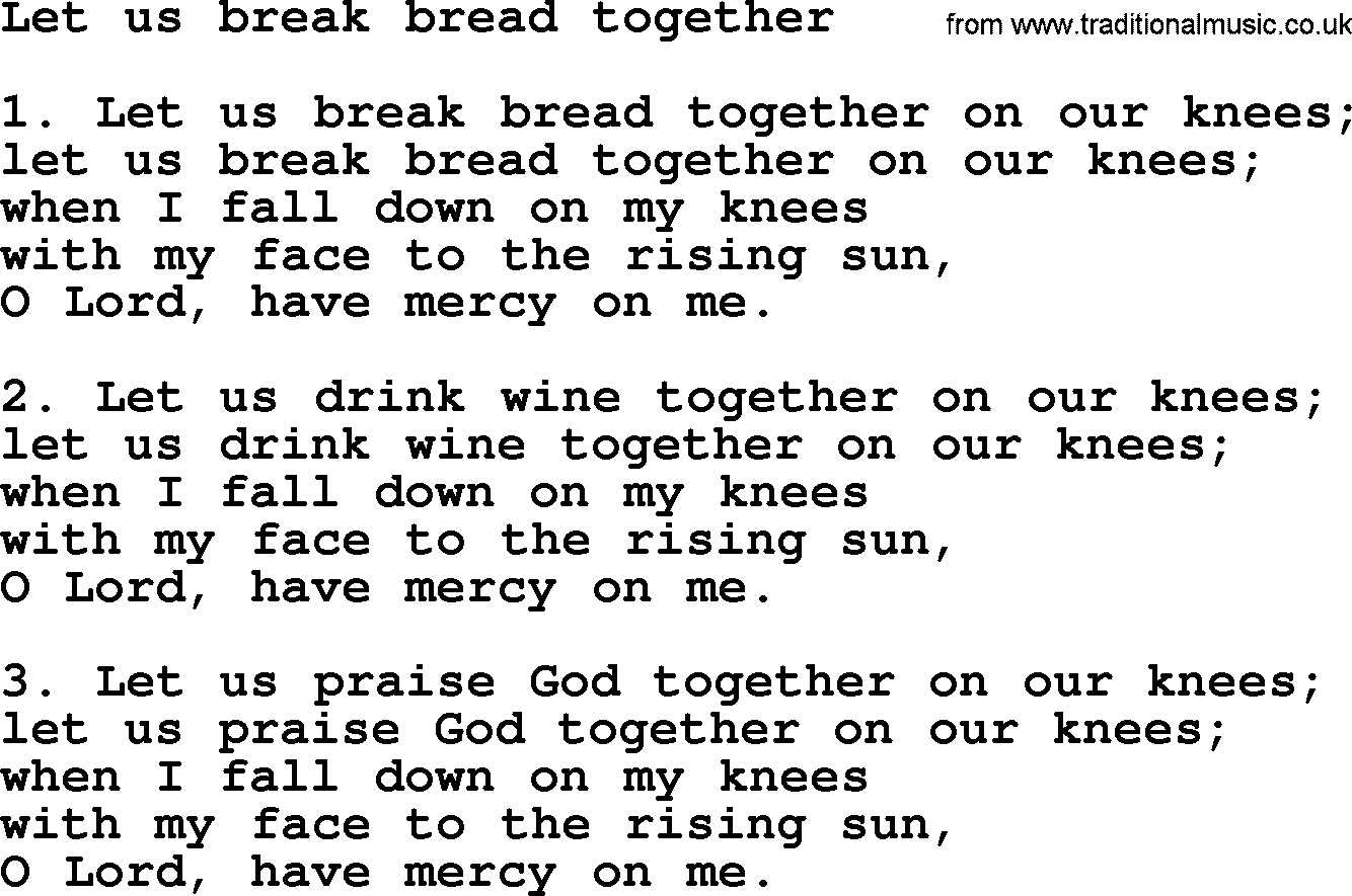 Presbyterian Hymns collection, Hymn: Let Us Break Bread Together, lyrics and PDF