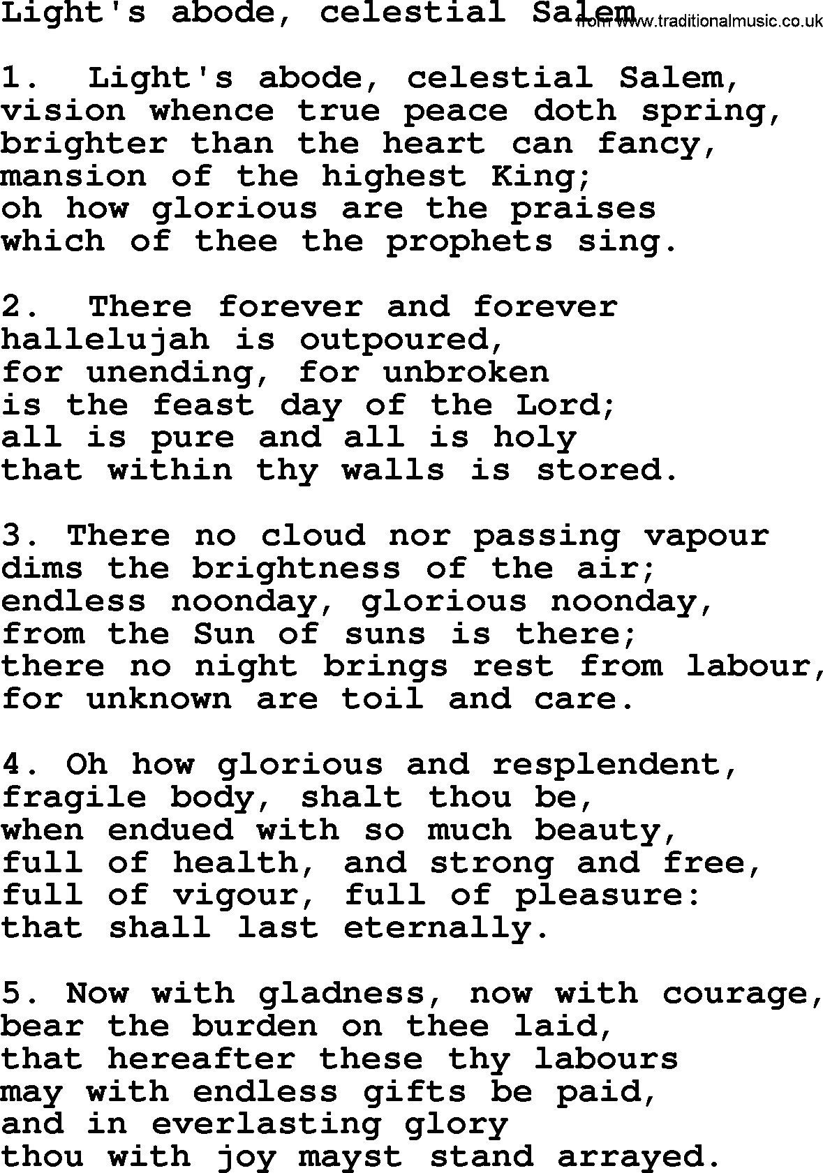 Presbyterian Hymns collection, Hymn: Light's Abode, Celestial Salem, lyrics and PDF