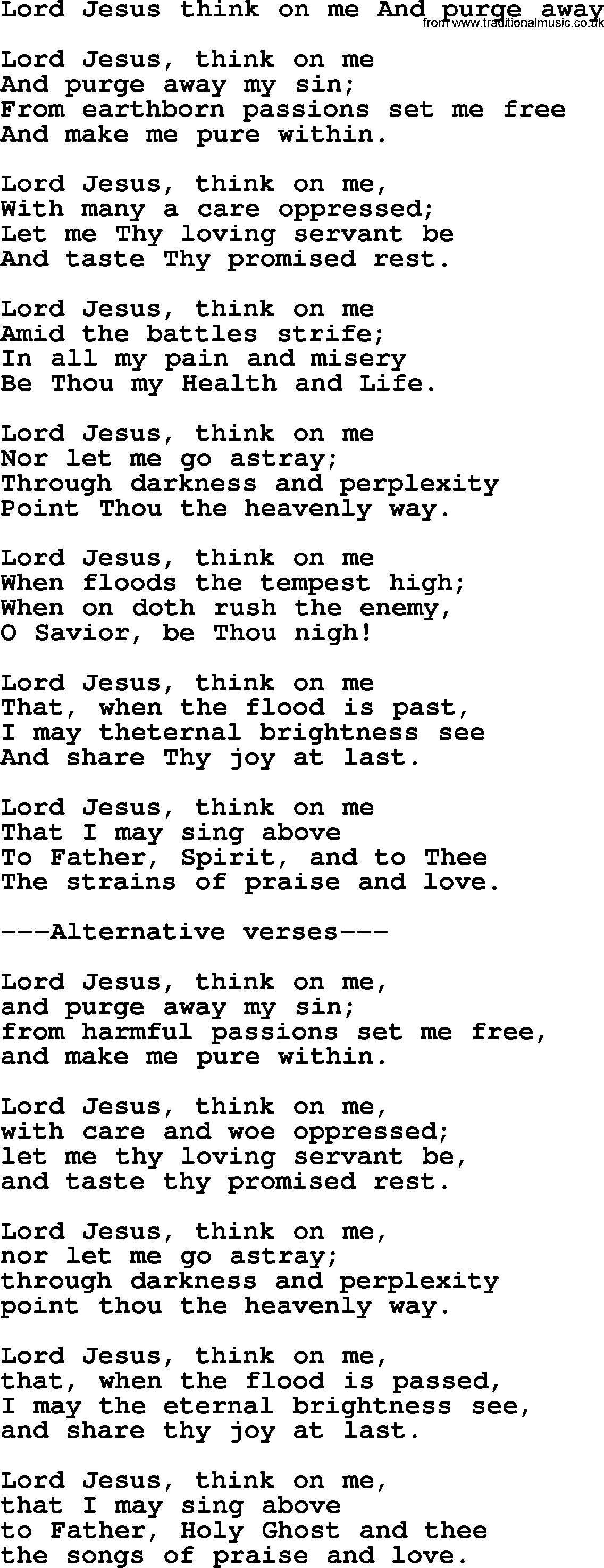 Presbyterian Hymns collection, Hymn: Lord Jesus Think On Me And Purge Away, lyrics and PDF