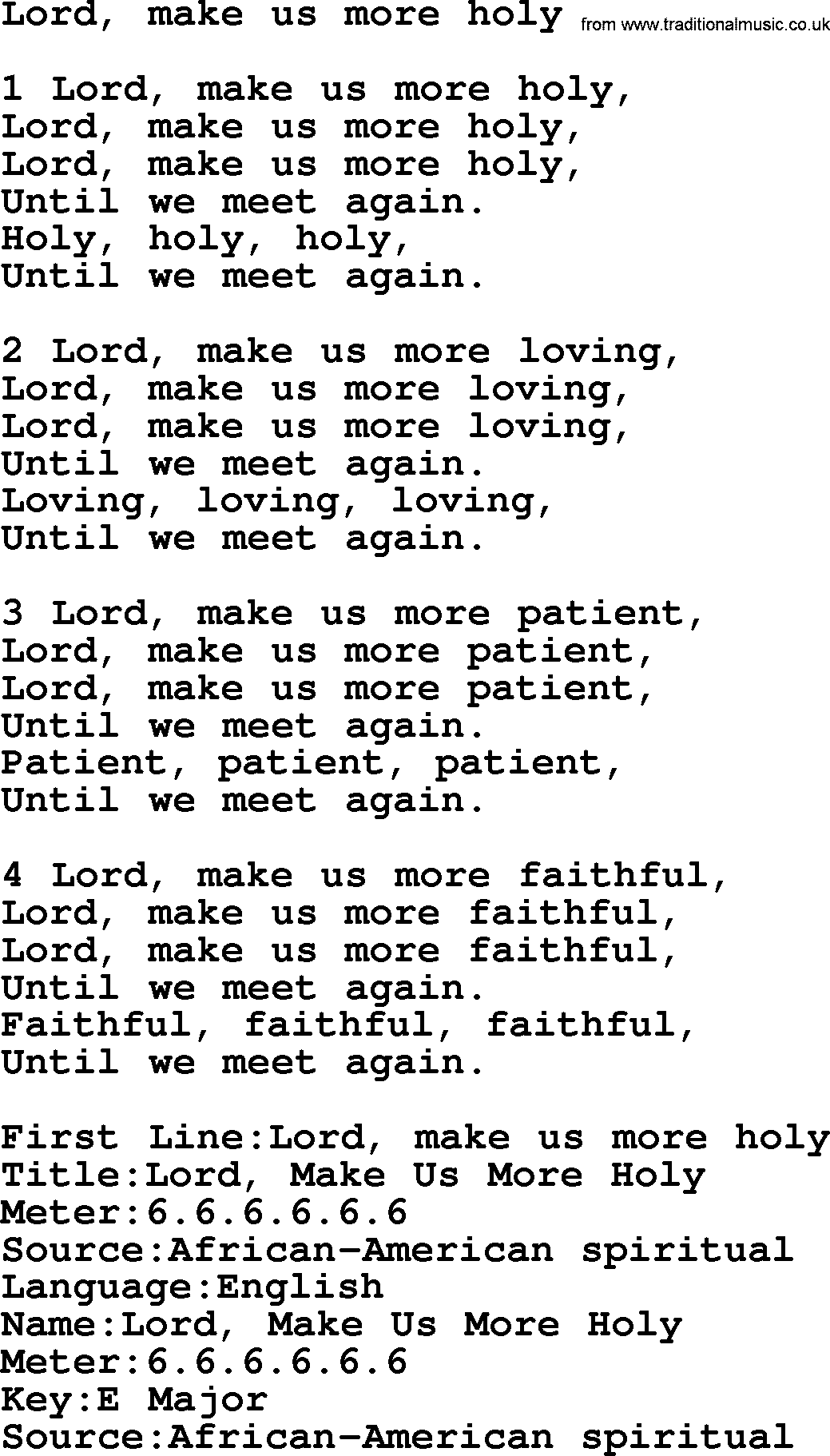 Presbyterian Hymns collection, Hymn: Lord, Make Us More Holy, lyrics and PDF