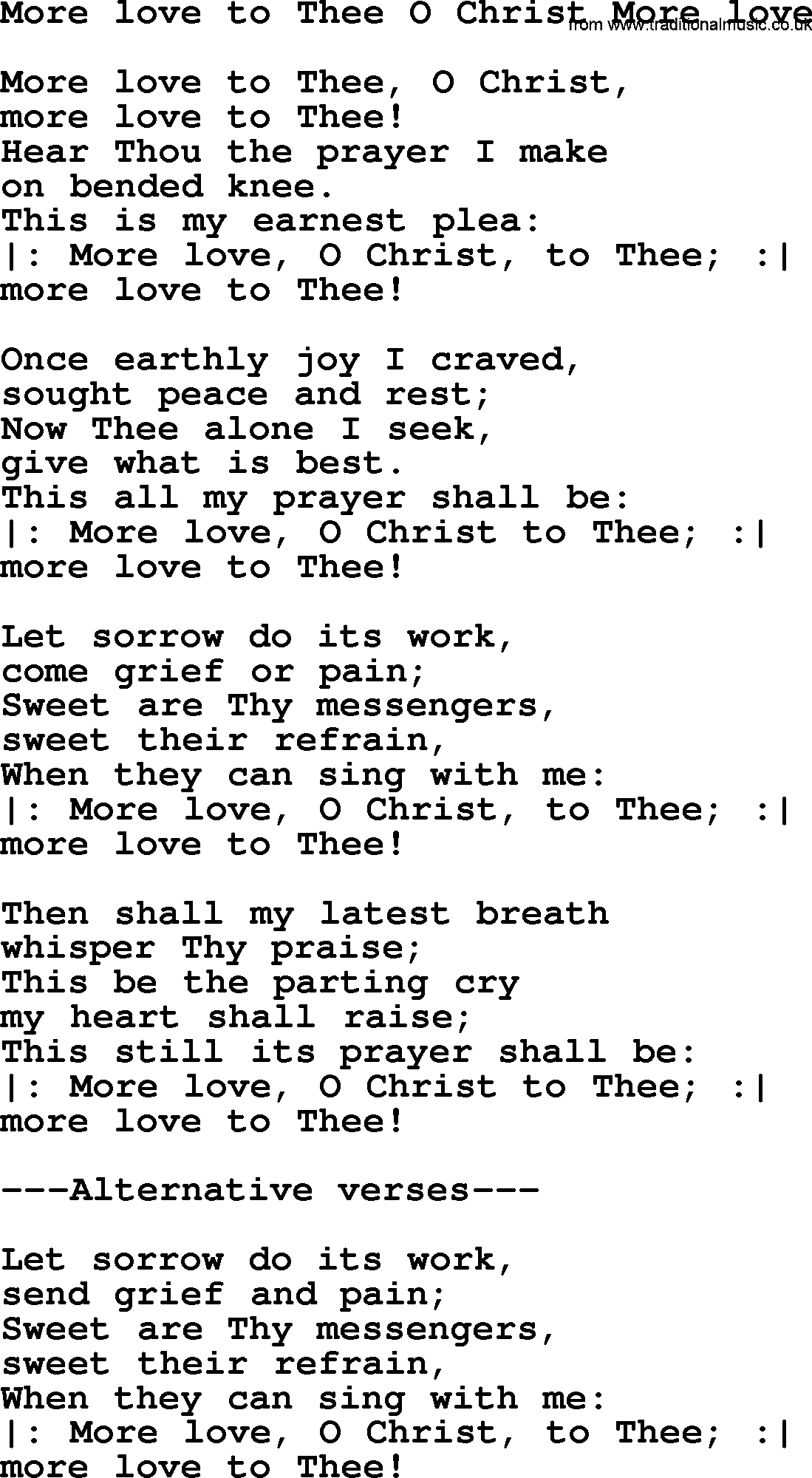 Presbyterian Hymns collection, Hymn: More Love To Thee O Christ More Love, lyrics and PDF