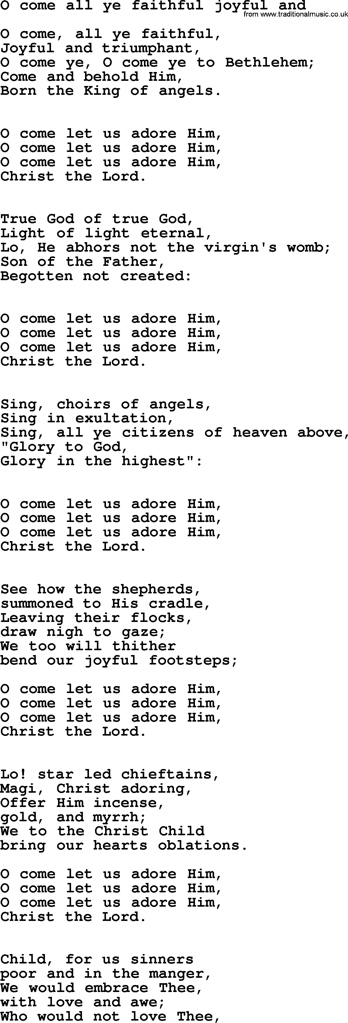 Presbyterian Hymns collection, Hymn: O Come All Ye Faithful Joyful And, lyrics and PDF