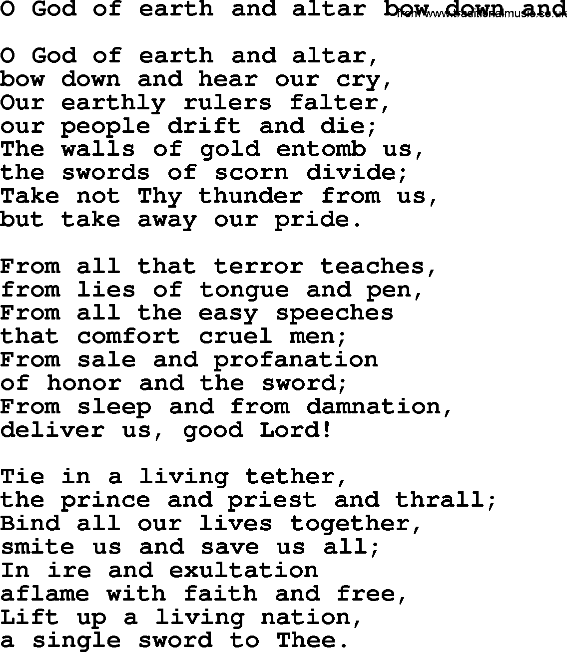 Presbyterian Hymns collection, Hymn: O God Of Earth And Altar Bow Down And, lyrics and PDF