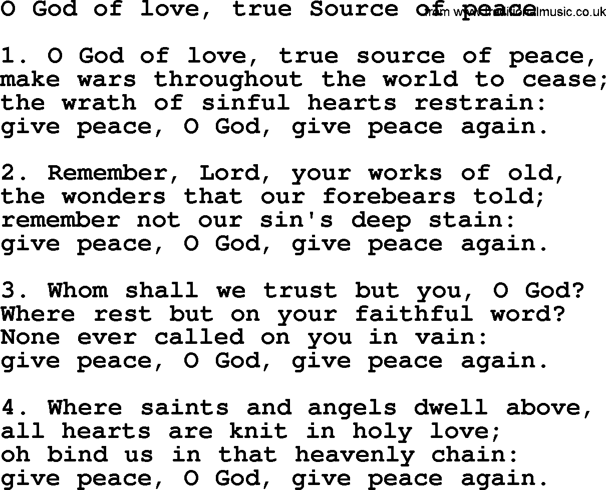 Presbyterian Hymns collection, Hymn: O God Of Love, True Source Of Peace, lyrics and PDF