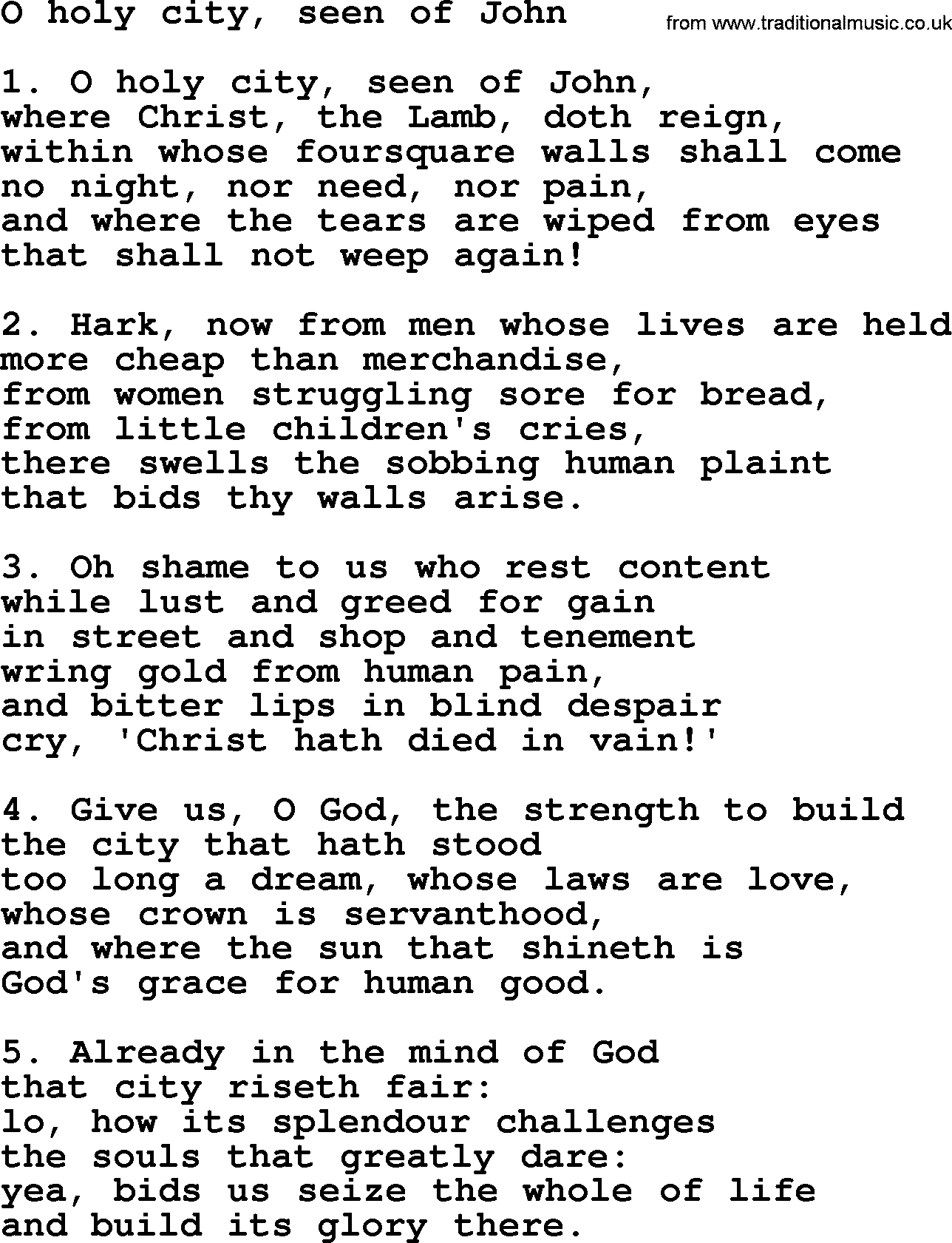Presbyterian Hymns collection, Hymn: O Holy City, Seen Of John, lyrics and PDF