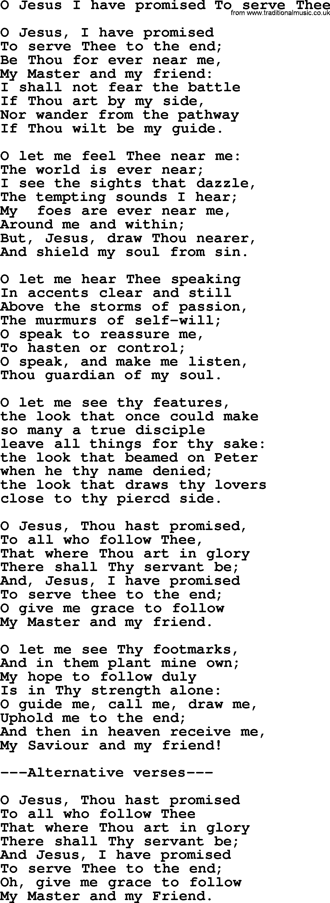 Presbyterian Hymns collection, Hymn: O Jesus I Have Promised To Serve Thee, lyrics and PDF
