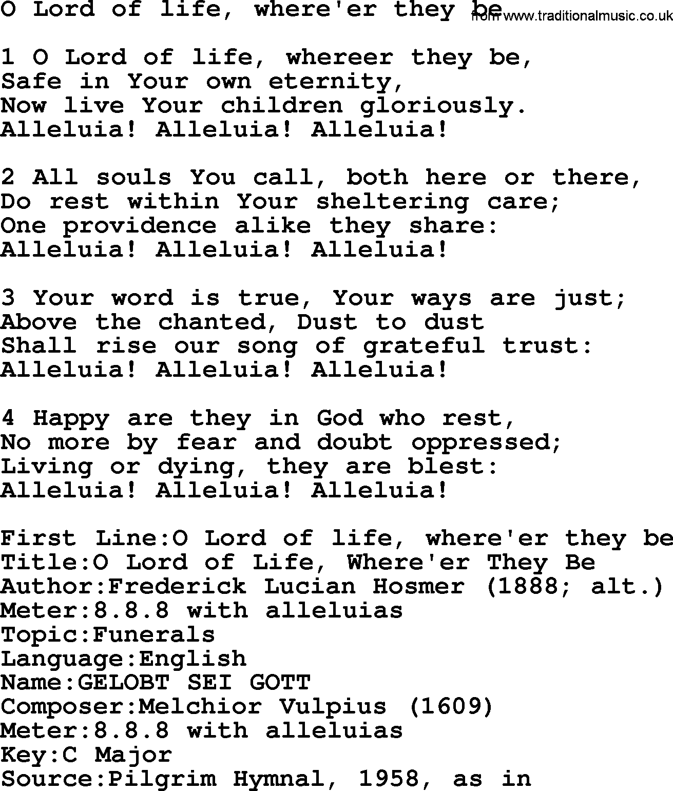 Presbyterian Hymns collection, Hymn: O Lord Of Life, Where'er They Be, lyrics and PDF