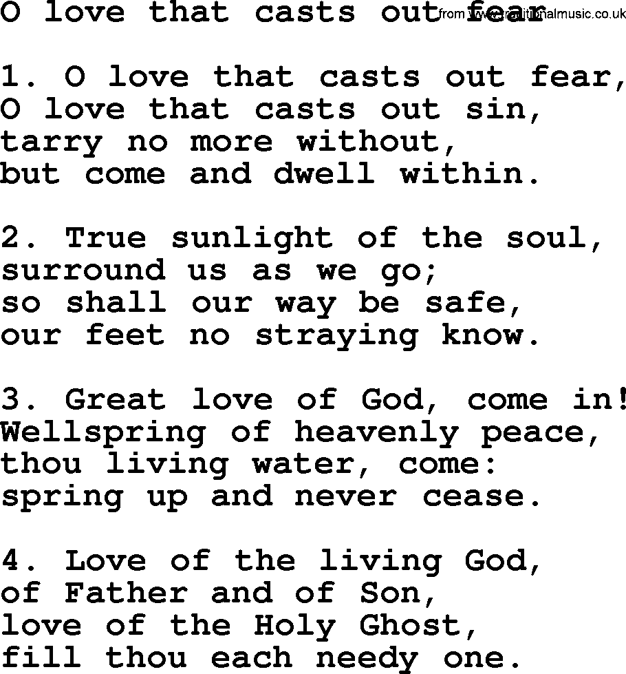 Presbyterian Hymns collection, Hymn: O Love That Casts Out Fear, lyrics and PDF