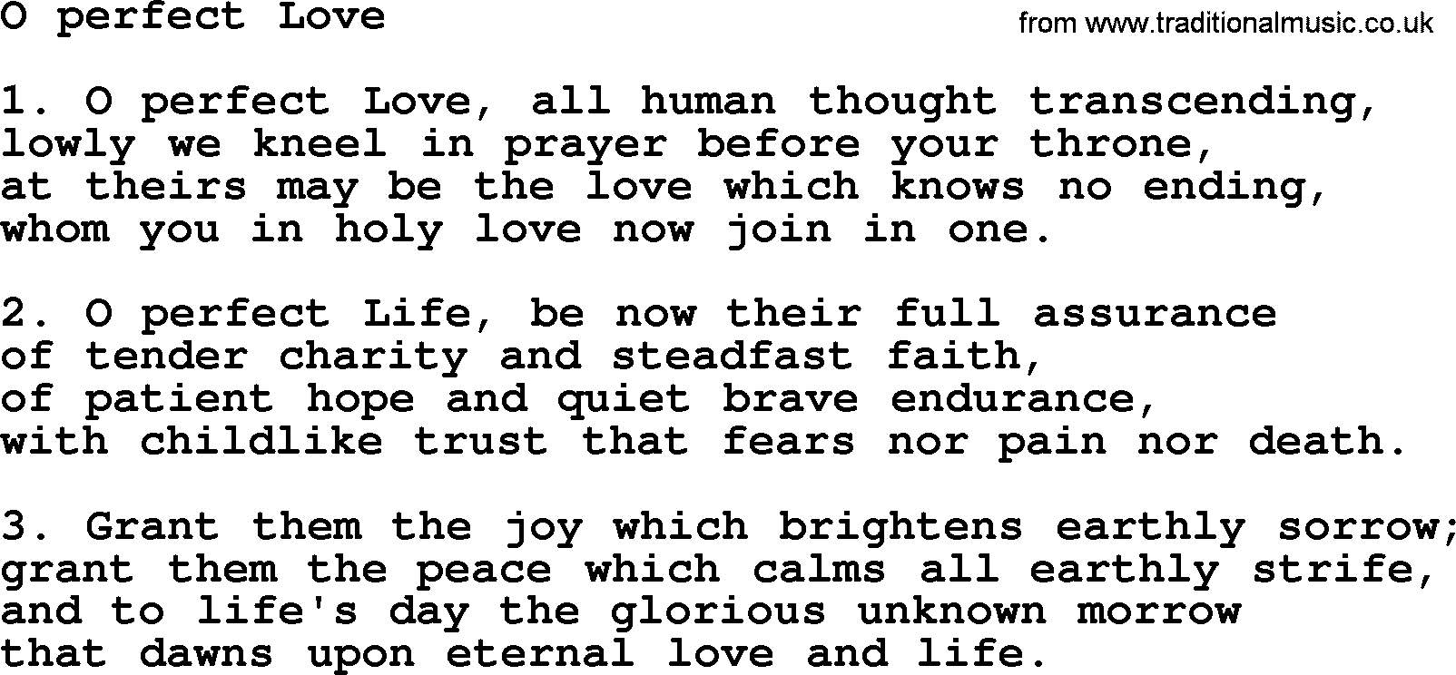 Presbyterian Hymns collection, Hymn: O Perfect Love, lyrics and PDF