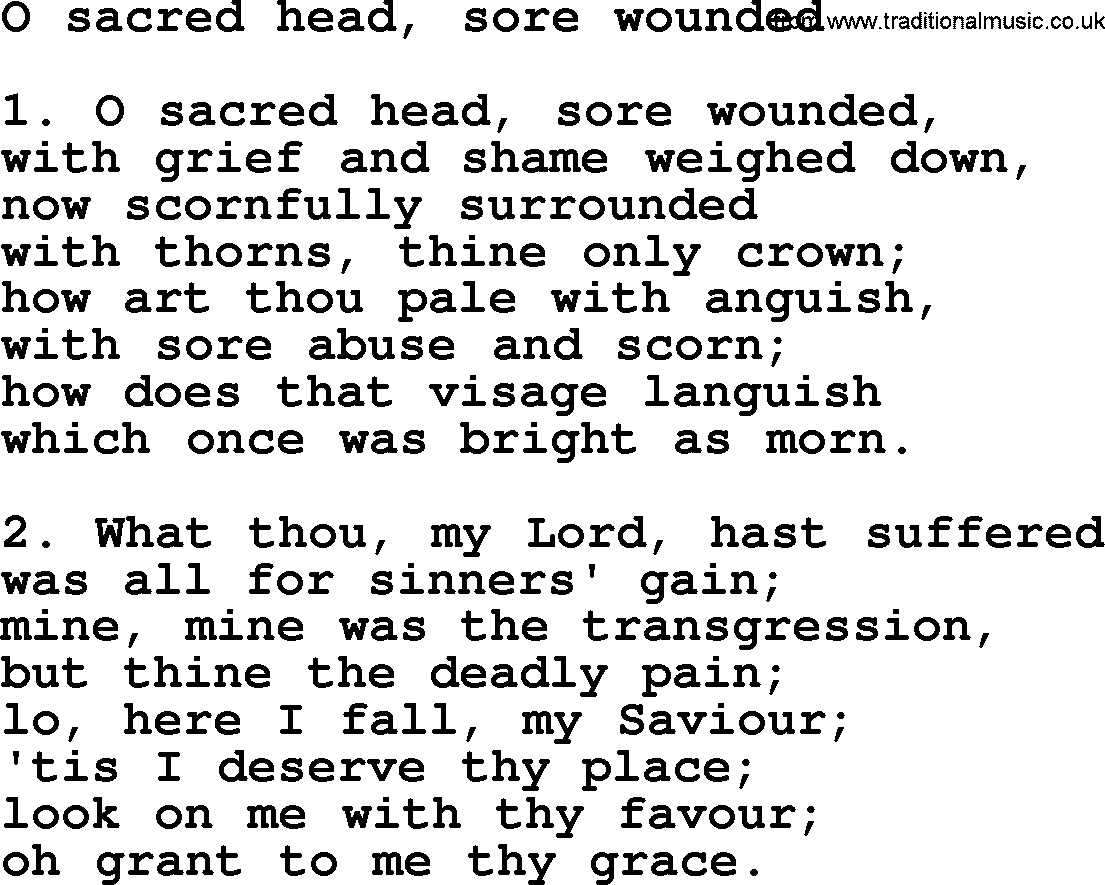 Presbyterian Hymns collection, Hymn: O Sacred Head, Sore Wounded, lyrics and PDF