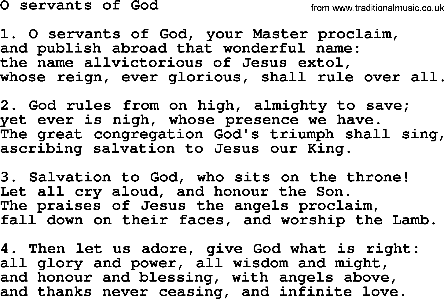 Presbyterian Hymns collection, Hymn: O Servants Of God, lyrics and PDF