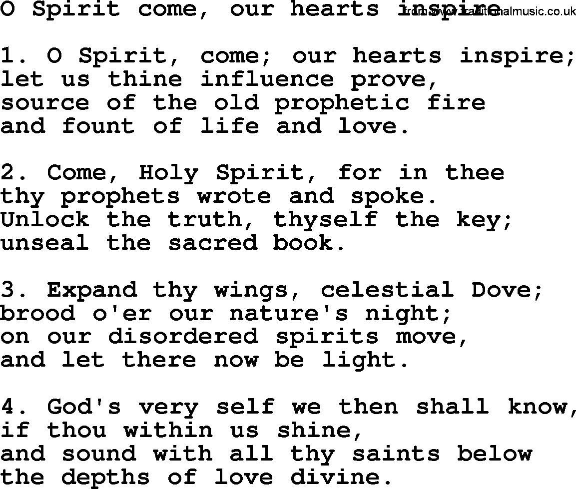 Presbyterian Hymns collection, Hymn: O Spirit Come, Our Hearts Inspire, lyrics and PDF