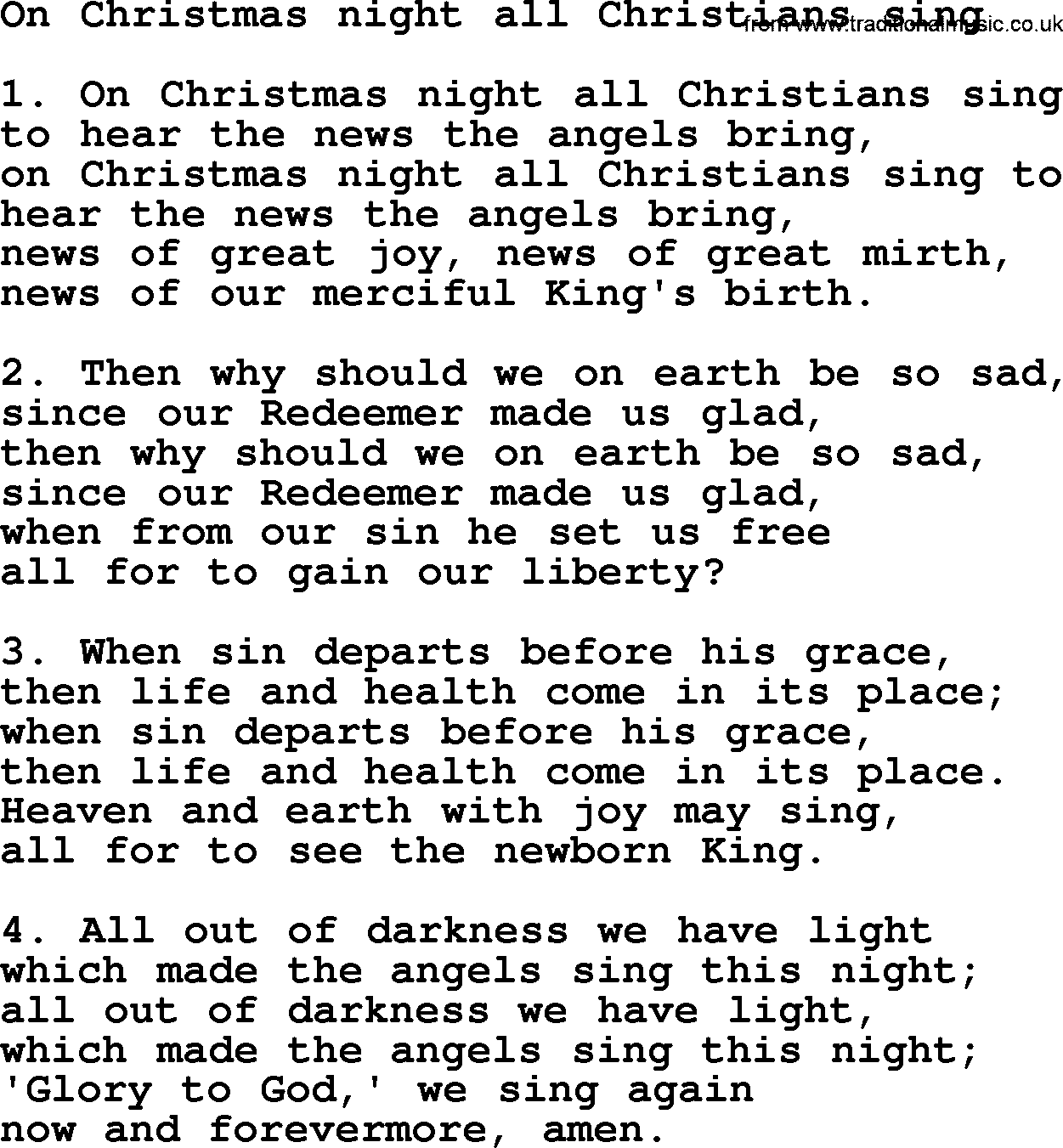 Presbyterian Hymns collection, Hymn: On Christmas Night All Christians Sing, lyrics and PDF