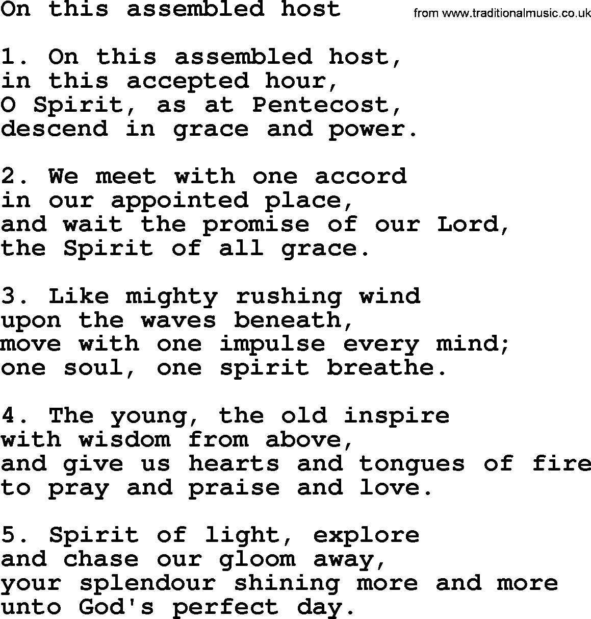 Presbyterian Hymns collection, Hymn: On This Assembled Host, lyrics and PDF