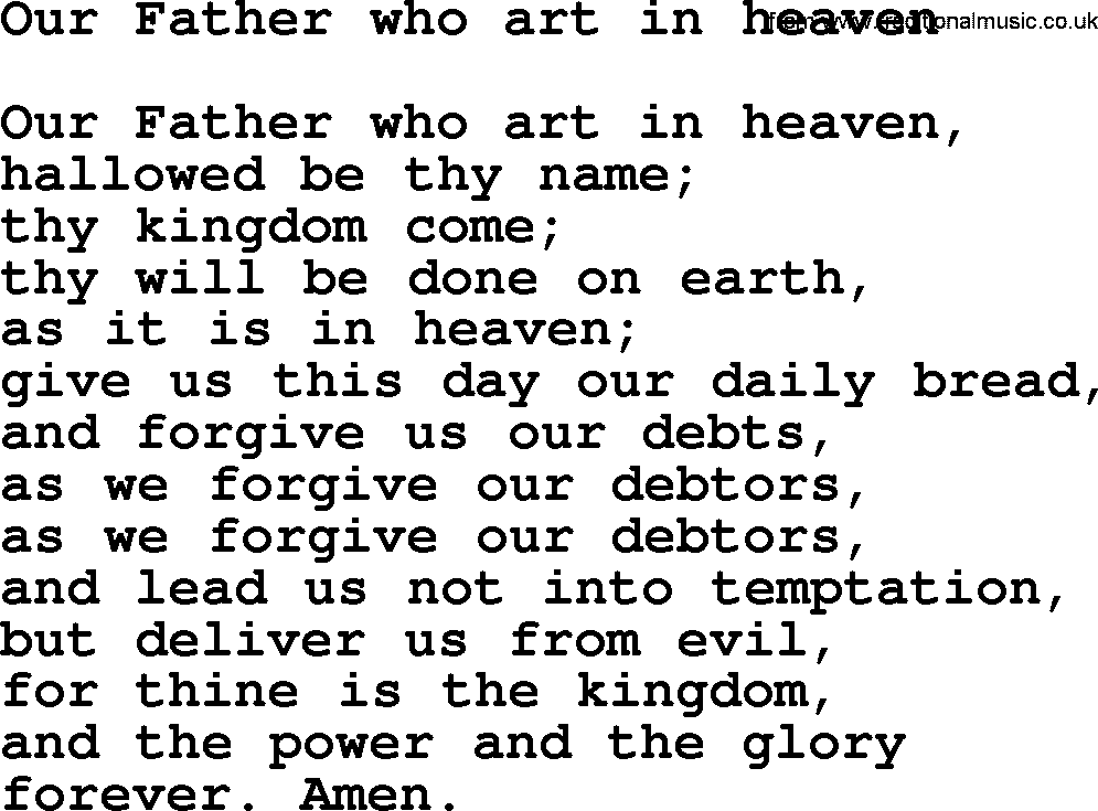Presbyterian Hymns collection, Hymn: Our Father Who Art In Heaven, lyrics and PDF