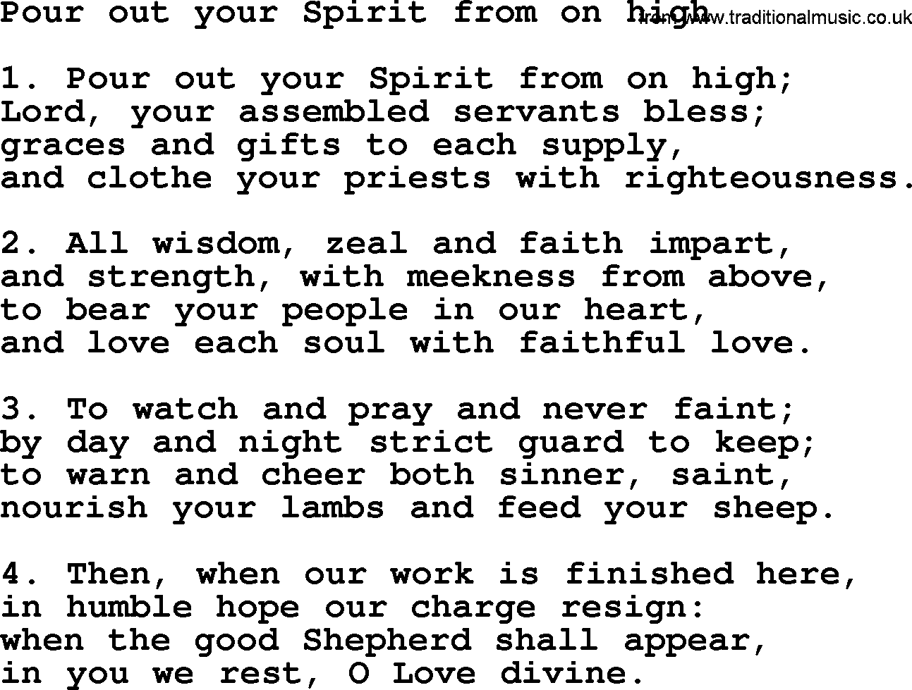 Presbyterian Hymns collection, Hymn: Pour Out Your Spirit From On High, lyrics and PDF