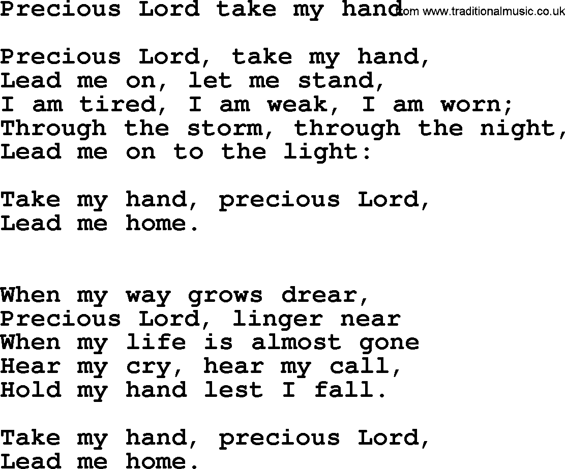 Presbyterian Hymns collection, Hymn: Precious Lord Take My Hand, lyrics and PDF