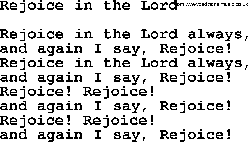 Presbyterian Hymns collection, Hymn: Rejoice In The Lord, lyrics and PDF