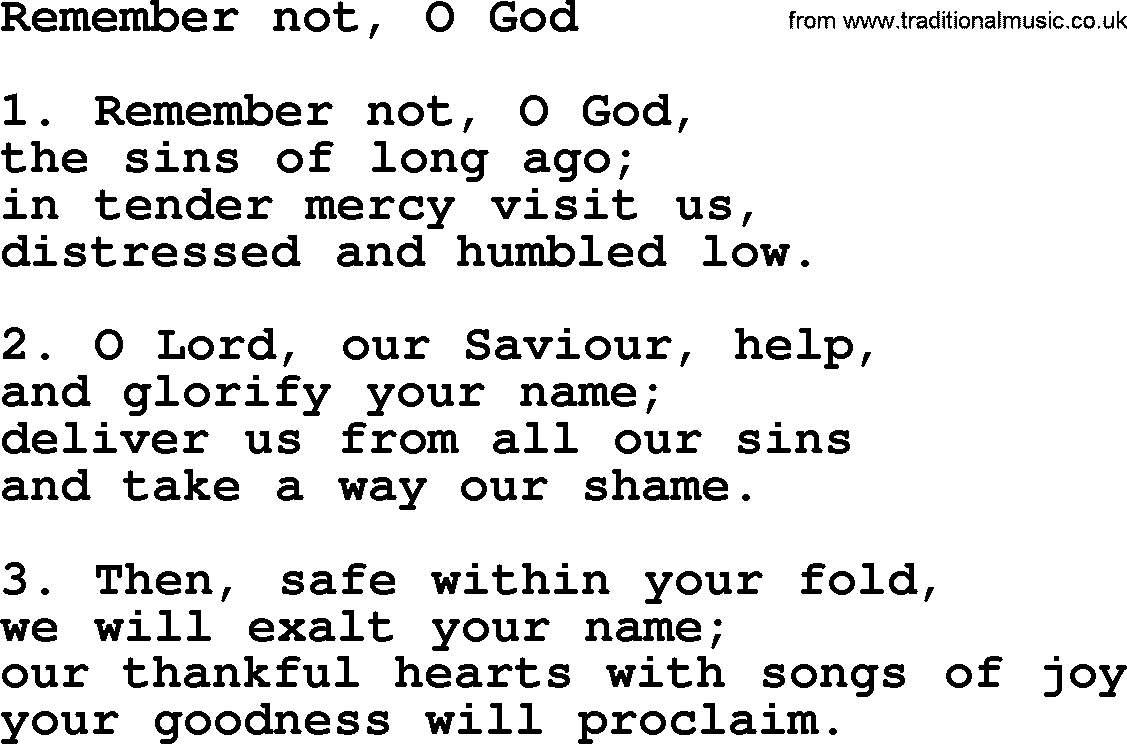 Presbyterian Hymns collection, Hymn: Remember Not, O God, lyrics and PDF