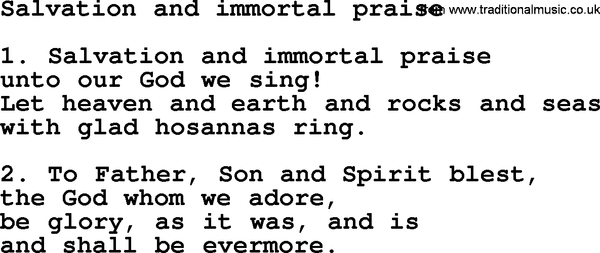 Presbyterian Hymns collection, Hymn: Salvation And Immortal Praise, lyrics and PDF