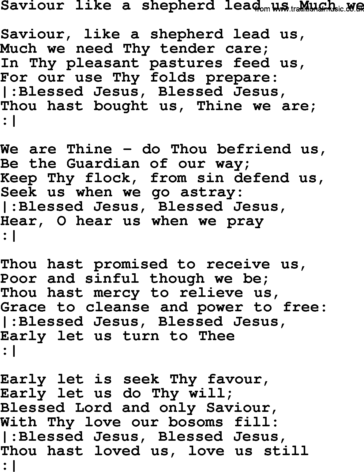 Presbyterian Hymns collection, Hymn: Saviour Like A Shepherd Lead Us Much We, lyrics and PDF