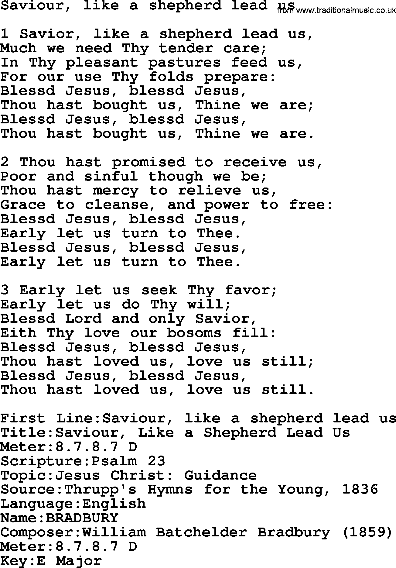 Presbyterian Hymns collection, Hymn: Saviour, Like A Shepherd Lead Us, lyrics and PDF