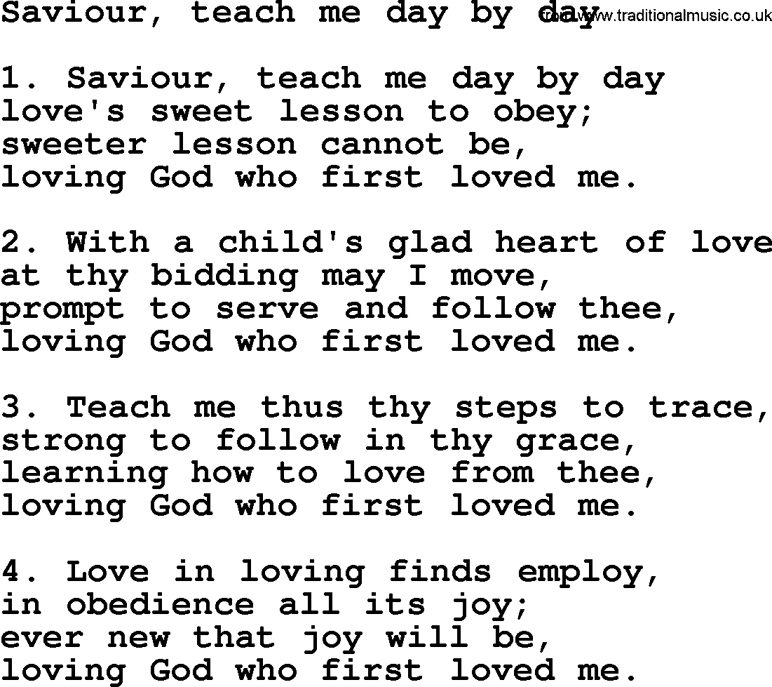 Presbyterian Hymns collection, Hymn: Saviour, Teach Me Day By Day, lyrics and PDF