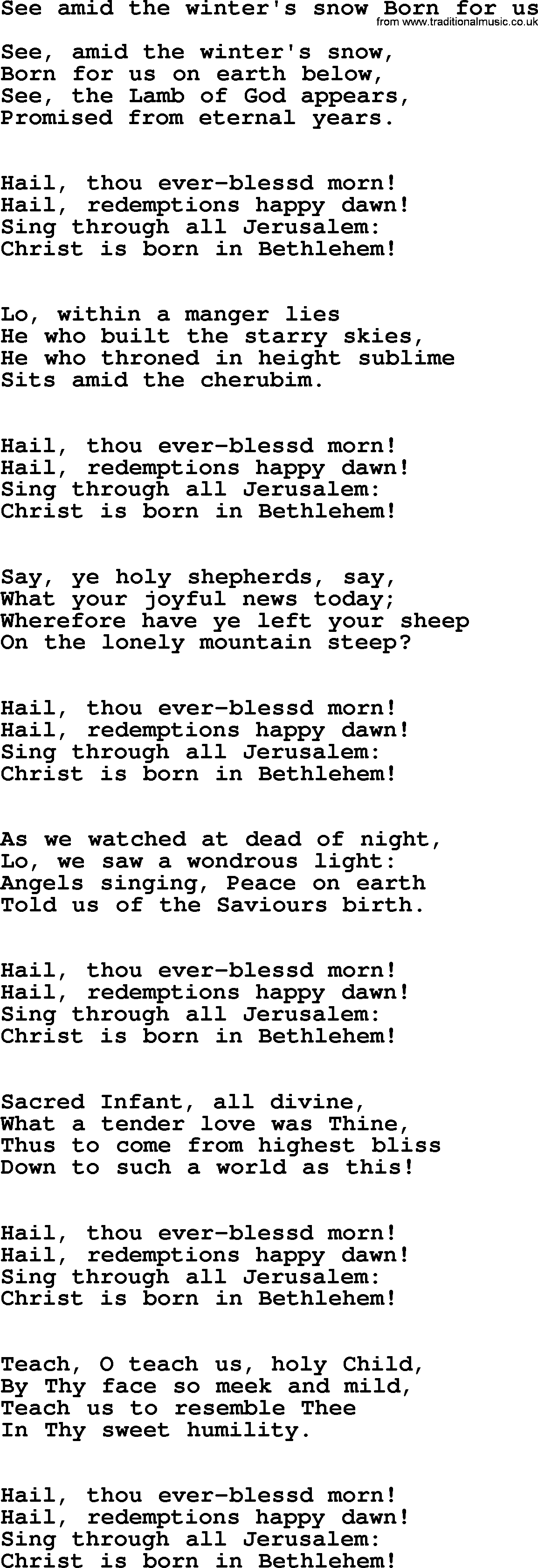 Presbyterian Hymns collection, Hymn: See Amid The Winter's Snow Born For Us, lyrics and PDF