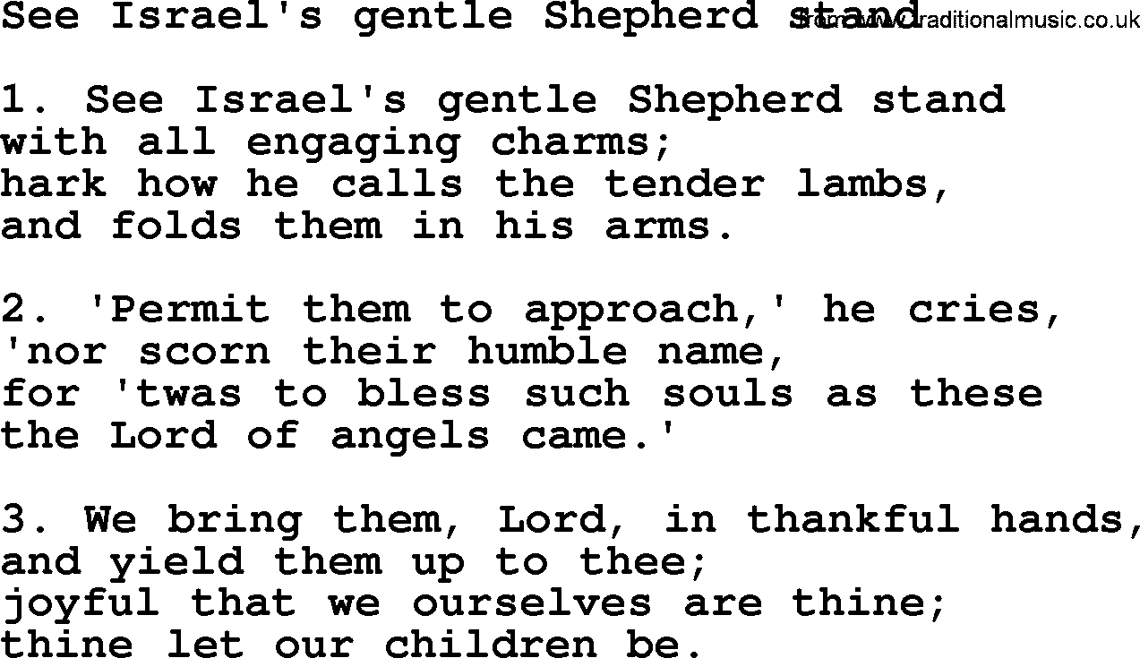 Presbyterian Hymns collection, Hymn: See Israel's Gentle Shepherd Stand, lyrics and PDF