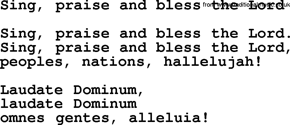 Presbyterian Hymns collection, Hymn: Sing, Praise And Bless The Lord, lyrics and PDF