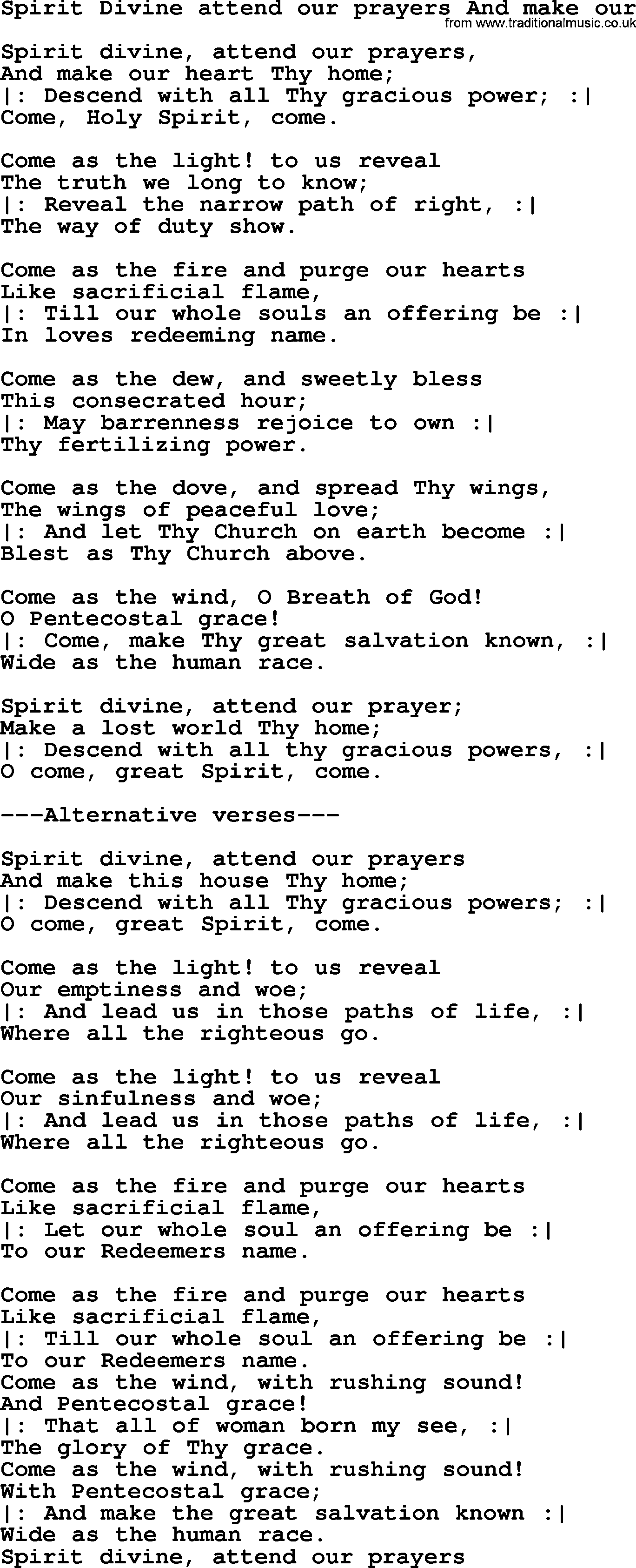 Presbyterian Hymns collection, Hymn: Spirit Divine Attend Our Prayers And Make Our, lyrics and PDF