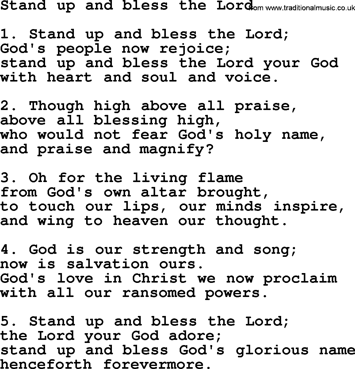 Presbyterian Hymns collection, Hymn: Stand Up And Bless The Lord, lyrics and PDF