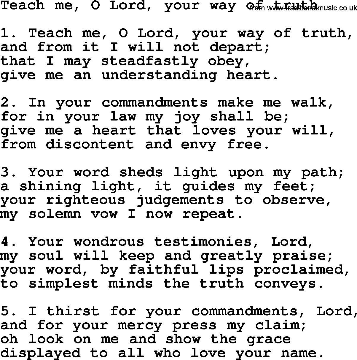 Presbyterian Hymns collection, Hymn: Teach Me, O Lord, Your Way Of Truth, lyrics and PDF