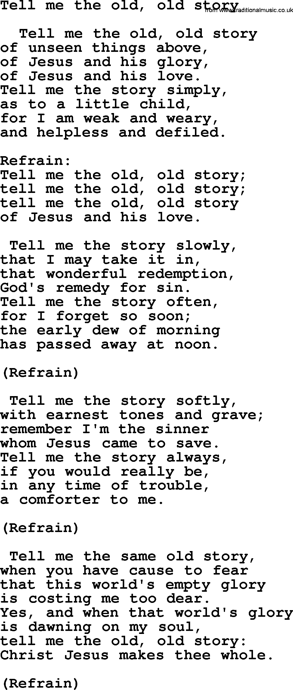 Presbyterian Hymns collection, Hymn: Tell Me The Old, Old Story, lyrics and PDF