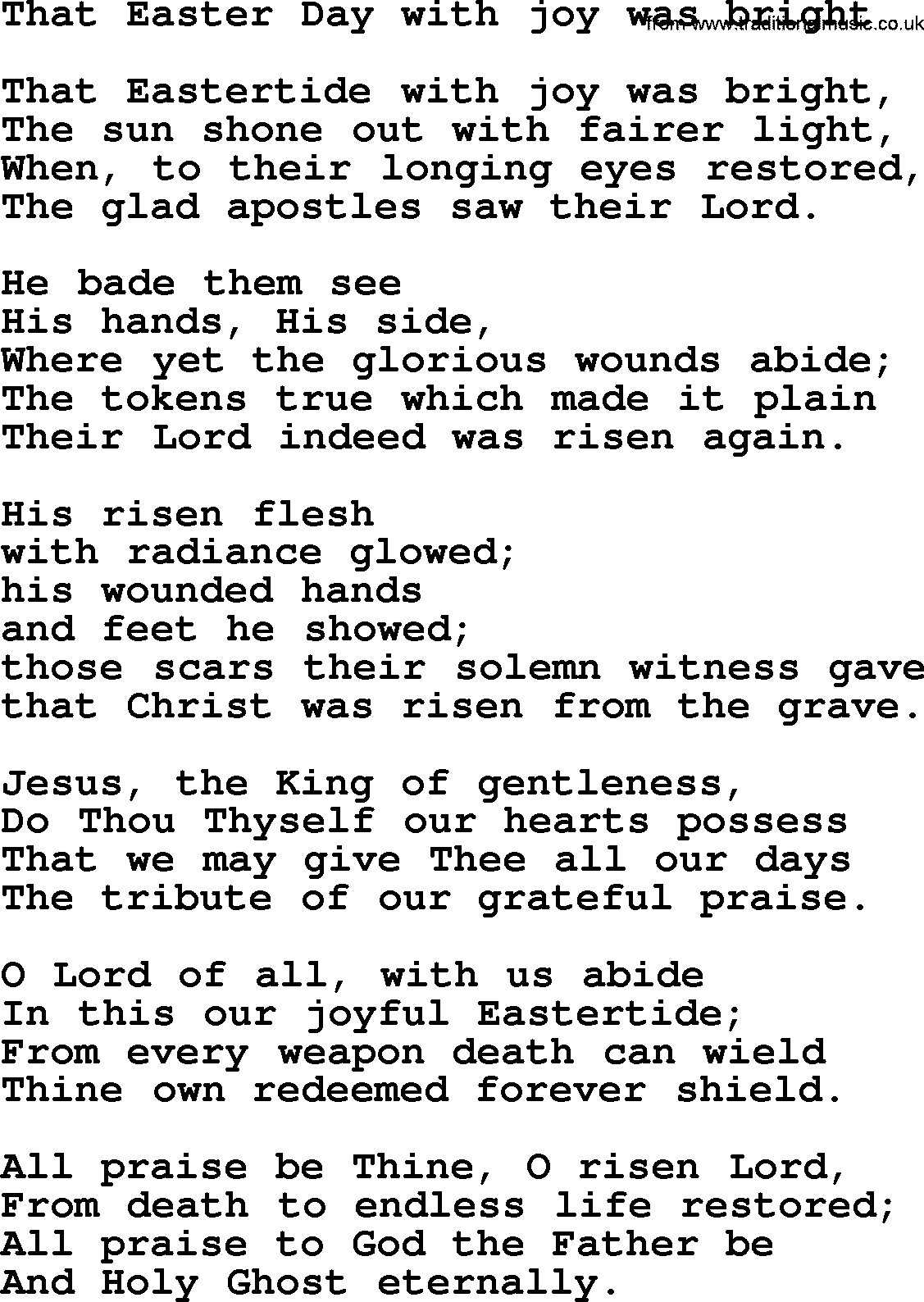 Presbyterian Hymns collection, Hymn: That Easter Day With Joy Was Bright, lyrics and PDF