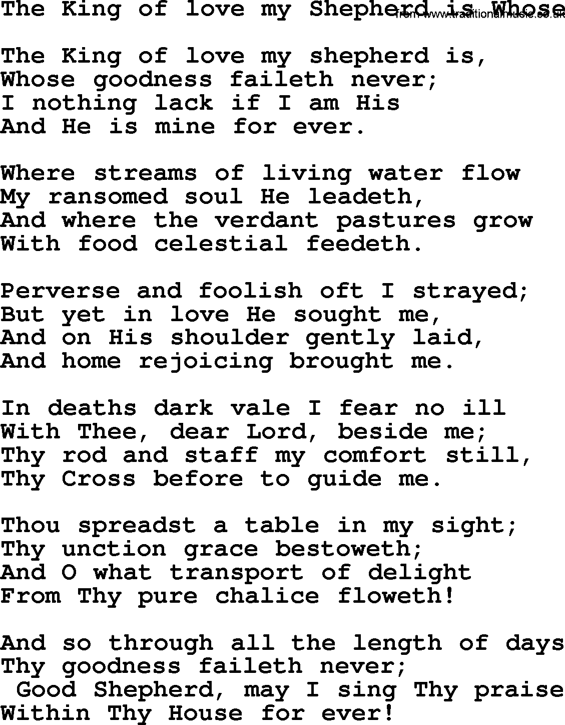 Presbyterian Hymns collection, Hymn: The King Of Love My Shepherd Is Whose, lyrics and PDF