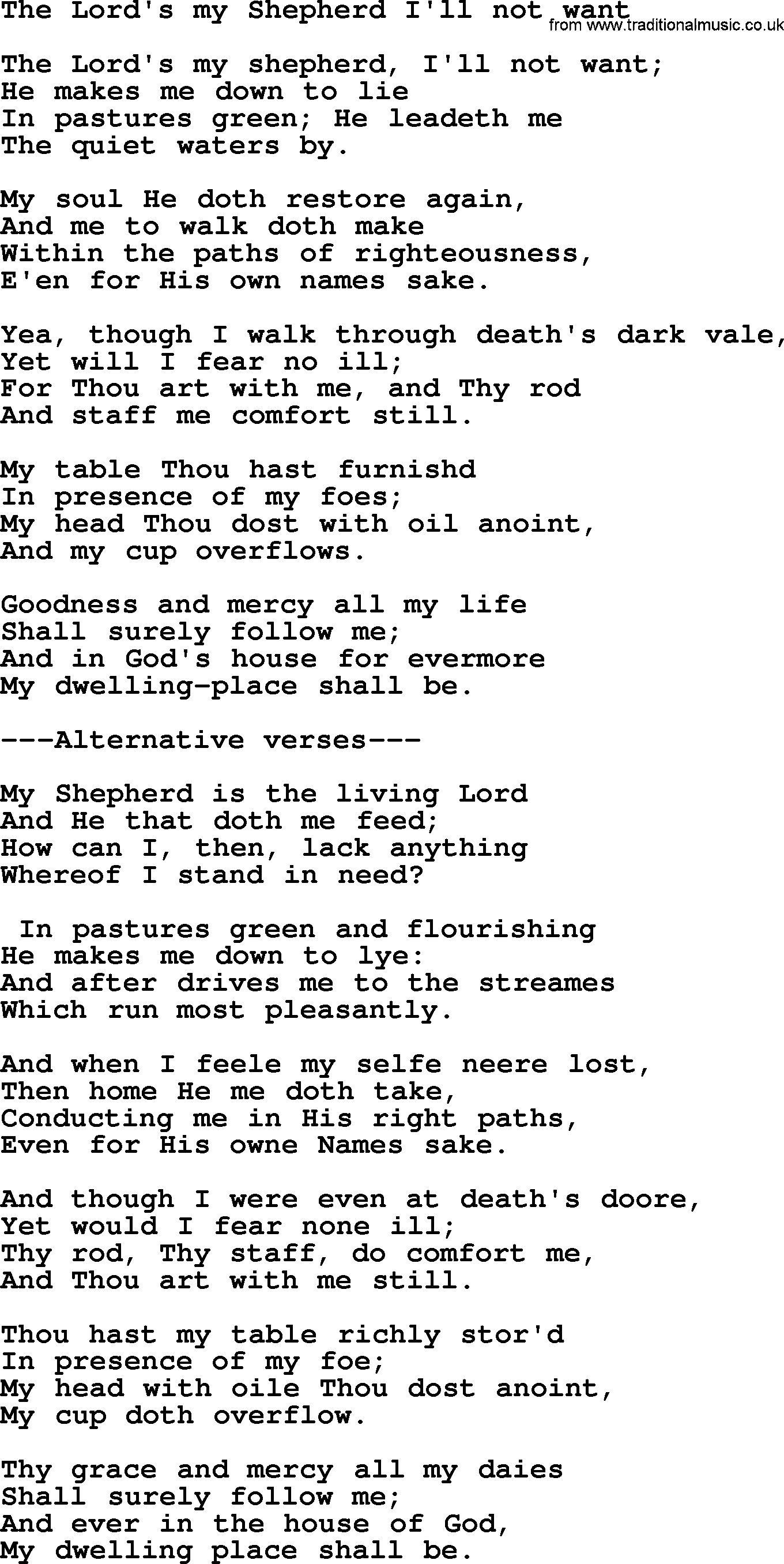 Presbyterian Hymns collection, Hymn: The Lord's My Shepherd I'll Not Want, lyrics and PDF