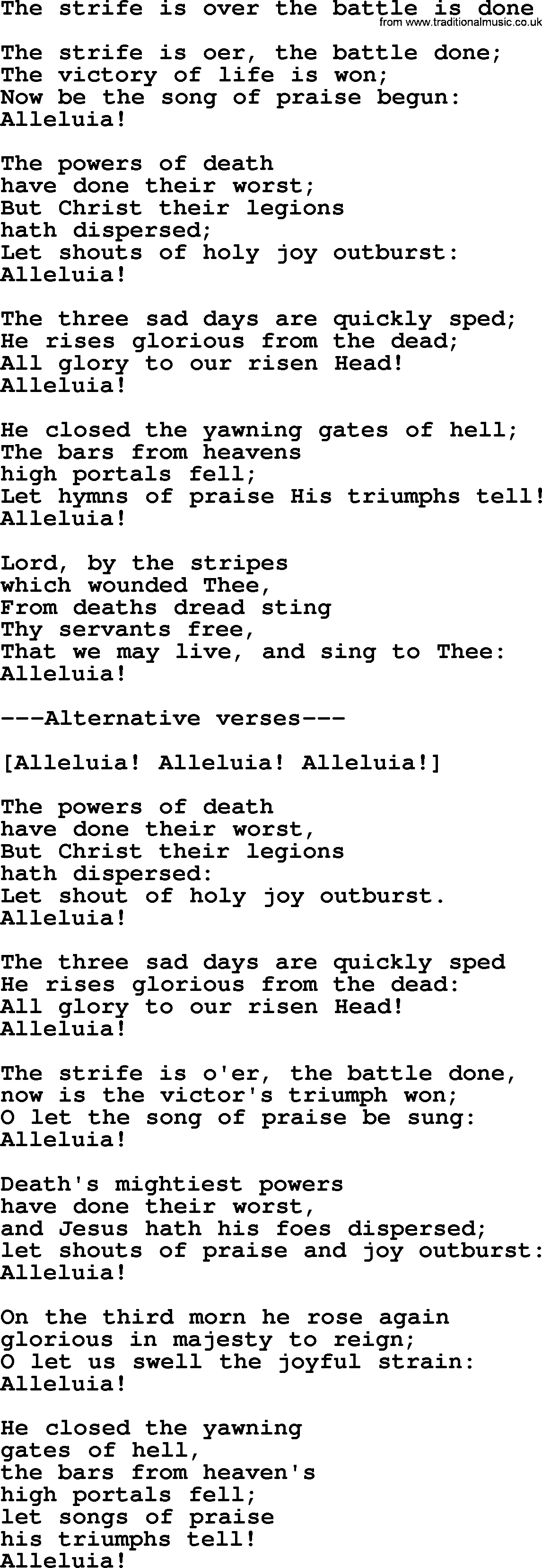 Presbyterian Hymns collection, Hymn: The Strife Is Over The Battle Is Done, lyrics and PDF