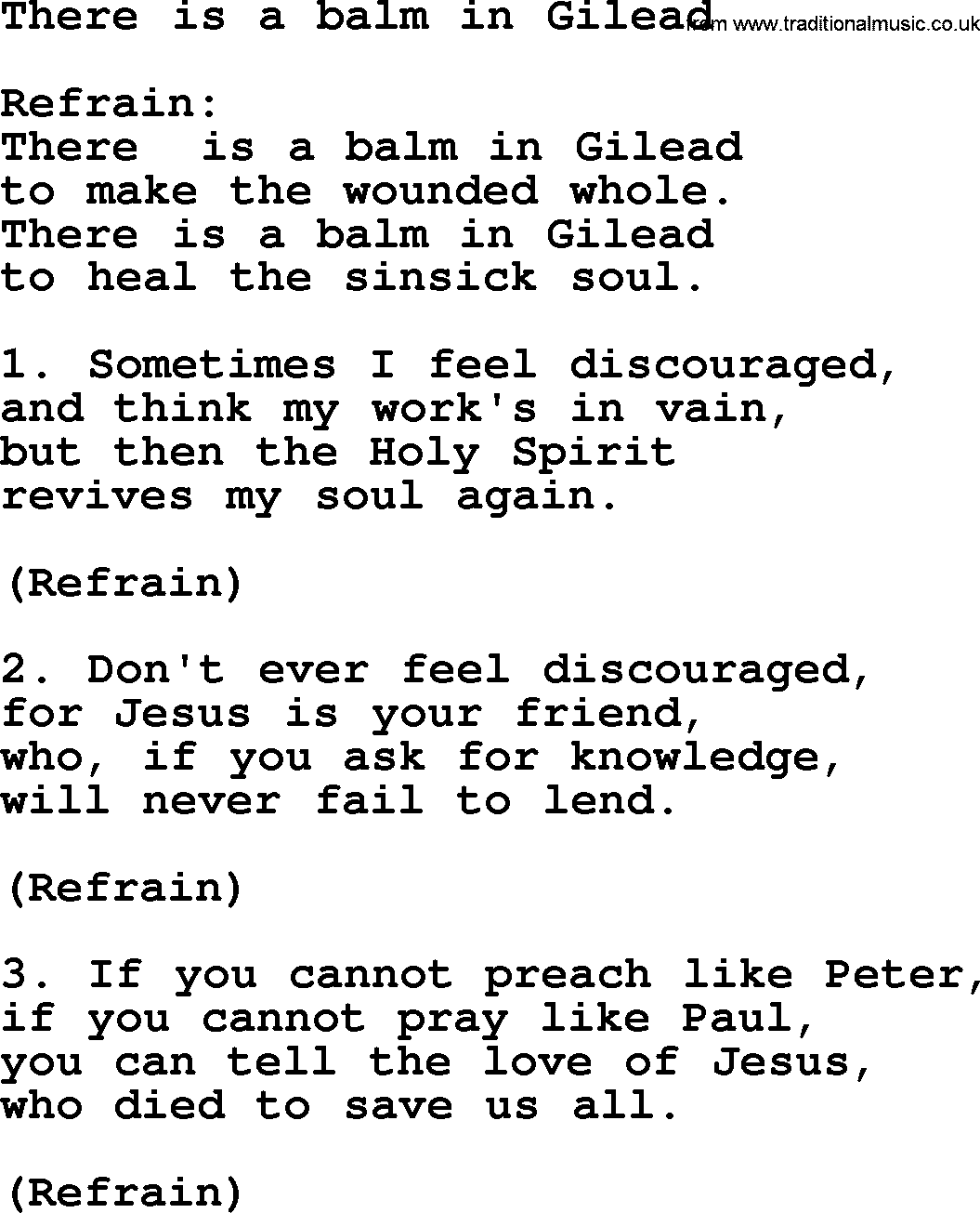 Presbyterian Hymns collection, Hymn: There Is A Balm In Gilead, lyrics and PDF
