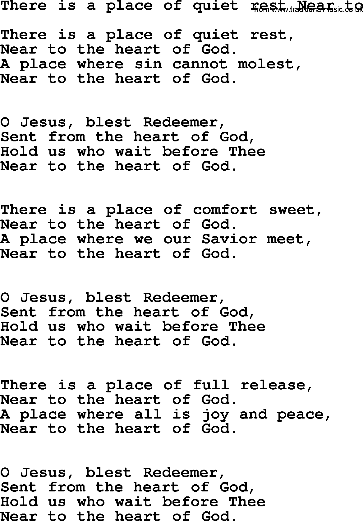 Presbyterian Hymns collection, Hymn: There Is A Place Of Quiet Rest Near To, lyrics and PDF