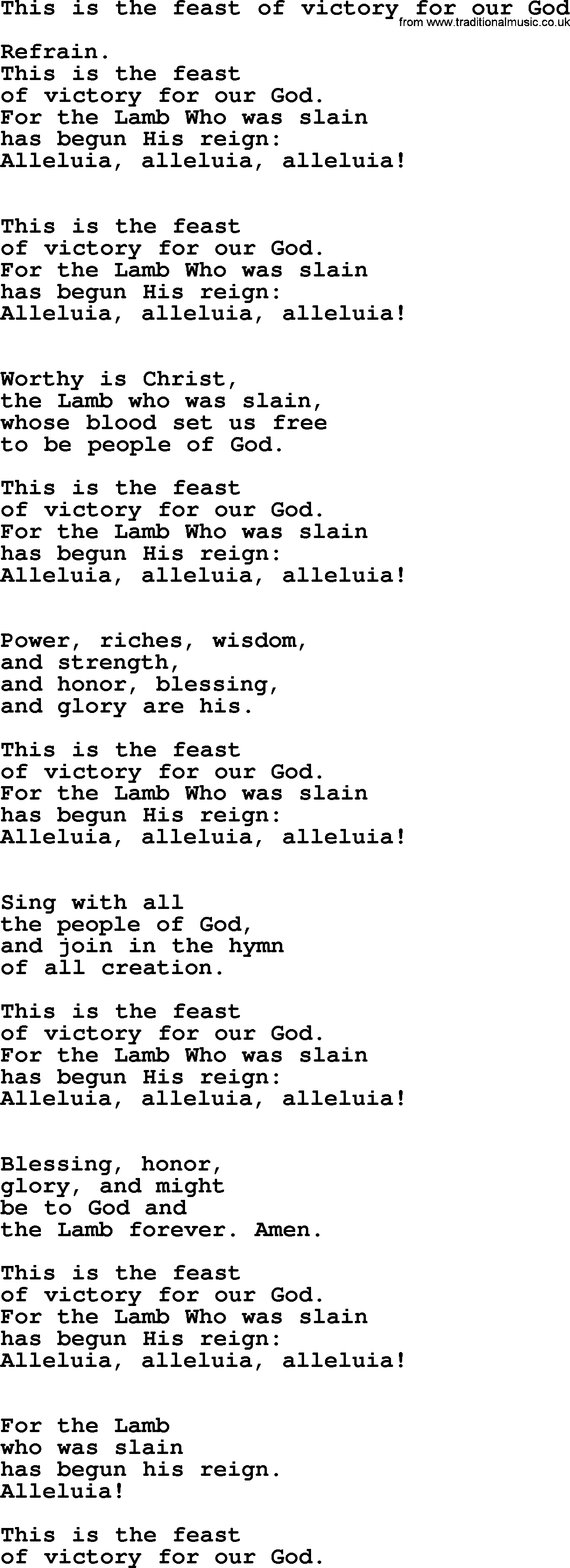 Presbyterian Hymns collection, Hymn: This Is The Feast Of Victory For Our God, lyrics and PDF