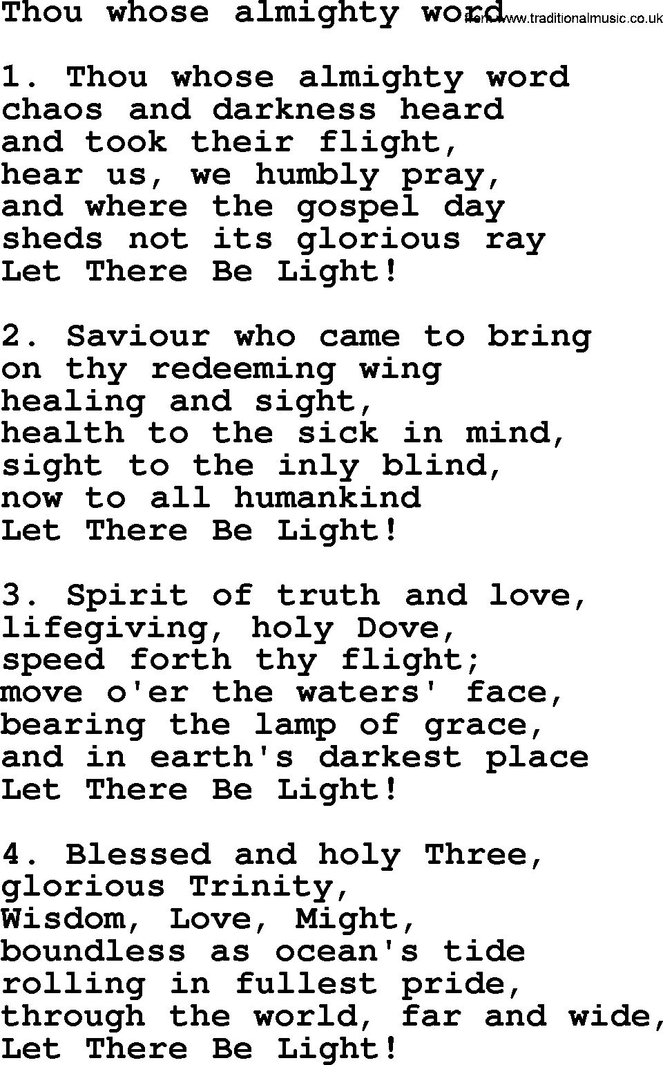 Presbyterian Hymns collection, Hymn: Thou Whose Almighty Word, lyrics and PDF